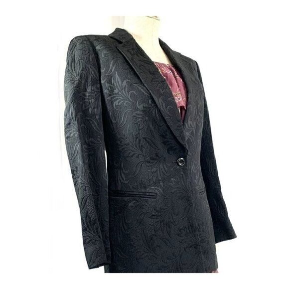Emanuel Ungaro 1990's Floral Jacquard Evening Blazer - Black Unisex, Size 4/38 - Picture 5 of 8
